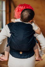 LennyHybrid Half Buckle Carrier, jacquard weave (59% cotton, 41% merino wool) - PEACOCK'S TAIL - PITCH BLACK - Woven Baby Preschool   lenny_hybrid    #