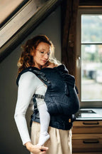 LennyPreschool Carrier, jacquard weave (59% cotton, 41% merino wool) - PEACOCK'S TAIL - PITCH BLACK - Woven Baby Preschool   lenny_preschool    #