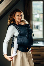 LennyPreschool Carrier, jacquard weave (59% cotton, 41% merino wool) - PEACOCK'S TAIL - PITCH BLACK - Woven Baby Preschool   lenny_preschool    #