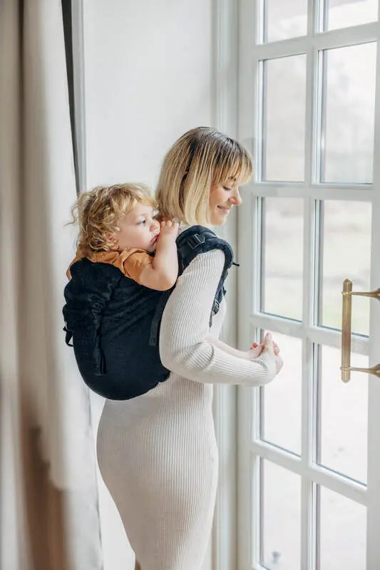 Lenny Buckle Onbuhimo PRO baby carrier, jacquard weave (59% cotton, 41% merino wool) - PEACOCK'S TAIL - PITCH BLACK - Woven Baby Size - Preschool-Size - Standard-Size - Toddler   buckle_onbu_pro_carriers    #