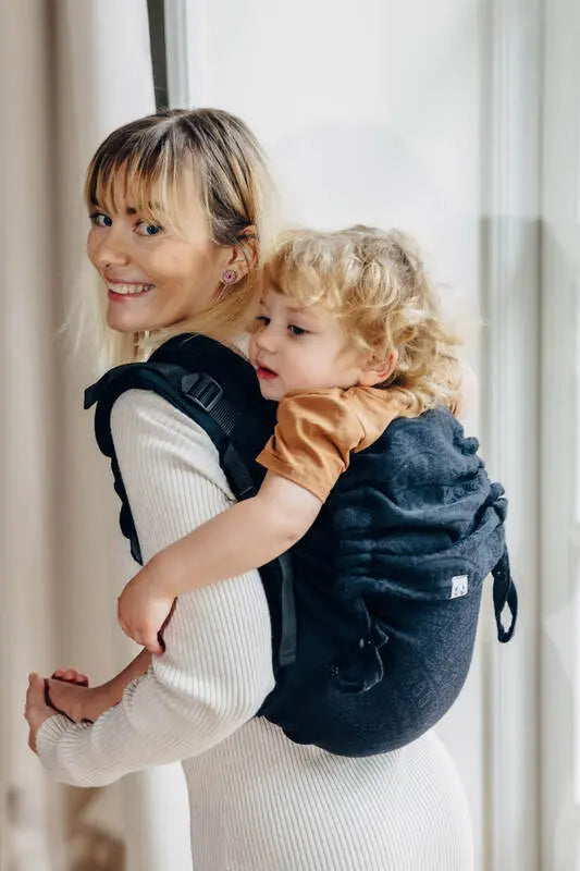 Lenny Buckle Onbuhimo PRO baby carrier, jacquard weave (59% cotton, 41% merino wool) - PEACOCK'S TAIL - PITCH BLACK - Woven Baby Preschool   buckle_onbu_pro_carriers    #