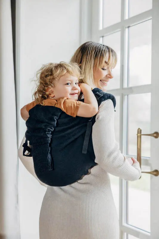 Lenny Buckle Onbuhimo PRO baby carrier, jacquard weave (59% cotton, 41% merino wool) - PEACOCK'S TAIL - PITCH BLACK - Woven Baby Preschool   buckle_onbu_pro_carriers    #