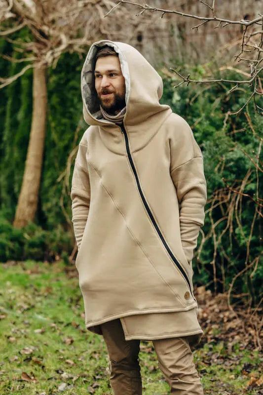 Asymmetrical Hoodie - Beige with Jurassic - Ice Desert - Woven Baby Size - L-Size - Xxs   asymmetrical_hoodies    #