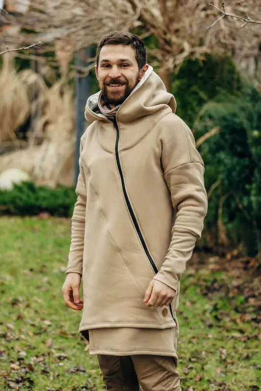 Asymmetrical Hoodie - Beige with Jurassic - Ice Desert - Woven Baby Size - L-Size - Xxs   asymmetrical_hoodies    #