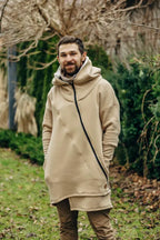 Asymmetrical Hoodie - Beige with Jurassic - Ice Desert - Woven Baby Size - L-Size - Xxs   asymmetrical_hoodies    #