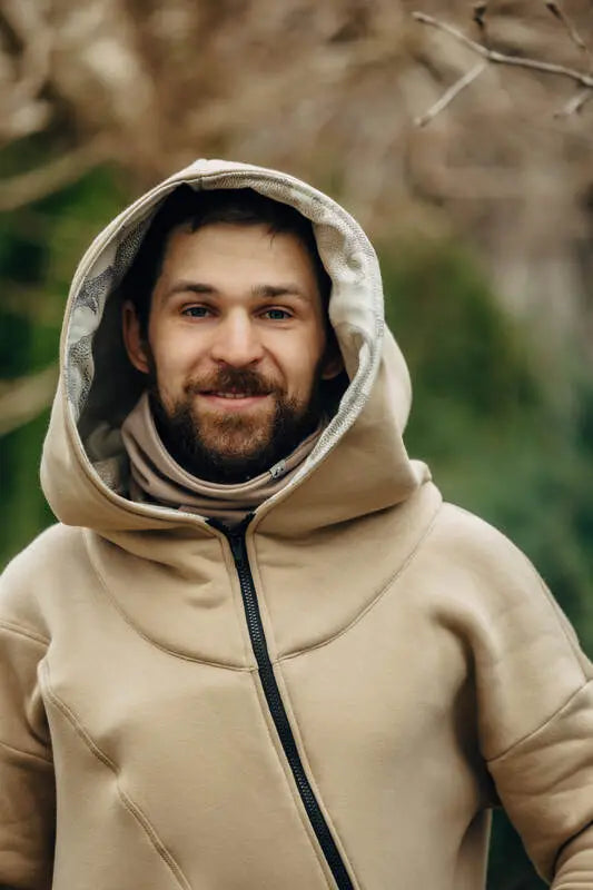 Asymmetrical Hoodie - Beige with Jurassic - Ice Desert - Woven Baby Size - L-Size - Xxs   asymmetrical_hoodies    #