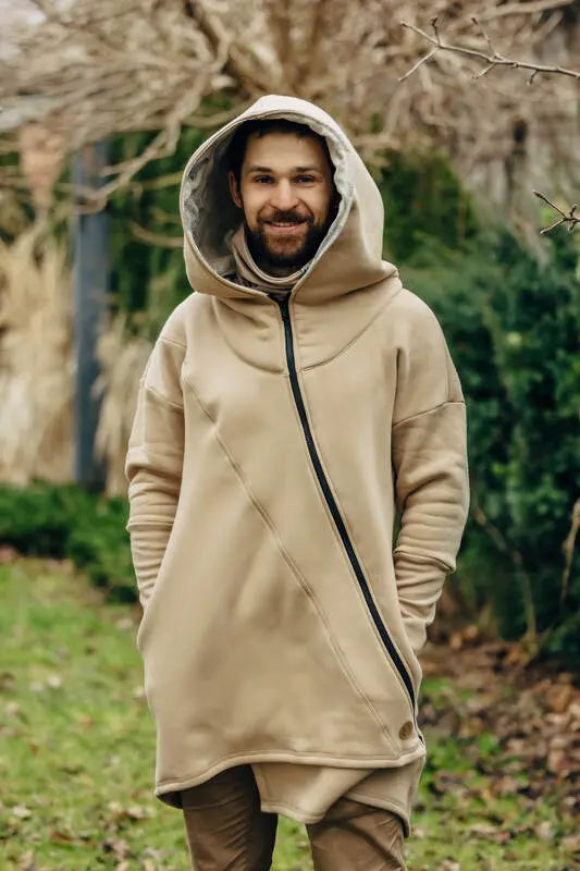 Asymmetrical Hoodie - Beige with Jurassic - Ice Desert - Woven Baby Size - L-Size - Xxs   asymmetrical_hoodies    #