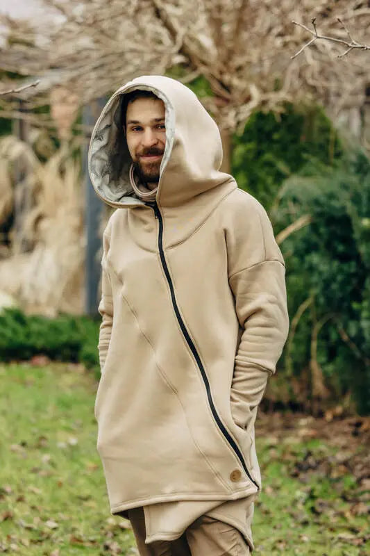 Asymmetrical Hoodie - Beige with Jurassic - Ice Desert - Woven Baby Size - L-Size - Xxs   asymmetrical_hoodies    #