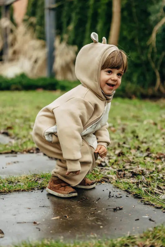 Jumpsuit for a child- Beige & Jurassic - Ice Desert - Woven Baby Size - 116-Size - 62   bear_romper    #