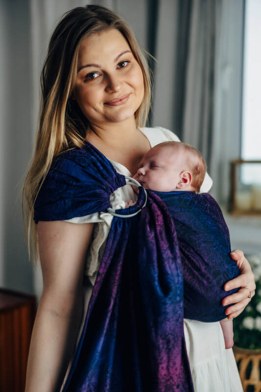 Ring Sling, Jacquard Weave (100% cotton), with gathered shoulder - WILD WINE - BOUQUET - standard 1.8m - Woven Baby    ring_slings    #