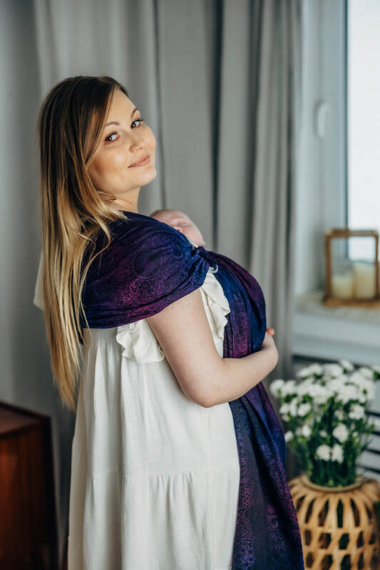 Ring Sling, Jacquard Weave (100% cotton), with gathered shoulder - WILD WINE - BOUQUET - standard 1.8m - Woven Baby    ring_slings    #