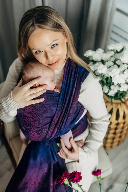 Baby Wrap, Jacquard Weave (100% cotton) - WILD WINE - BOUQUET - Woven Baby Size - L-Size - M-Size - S-Size - XL-Size - XS   long_woven_wraps    #