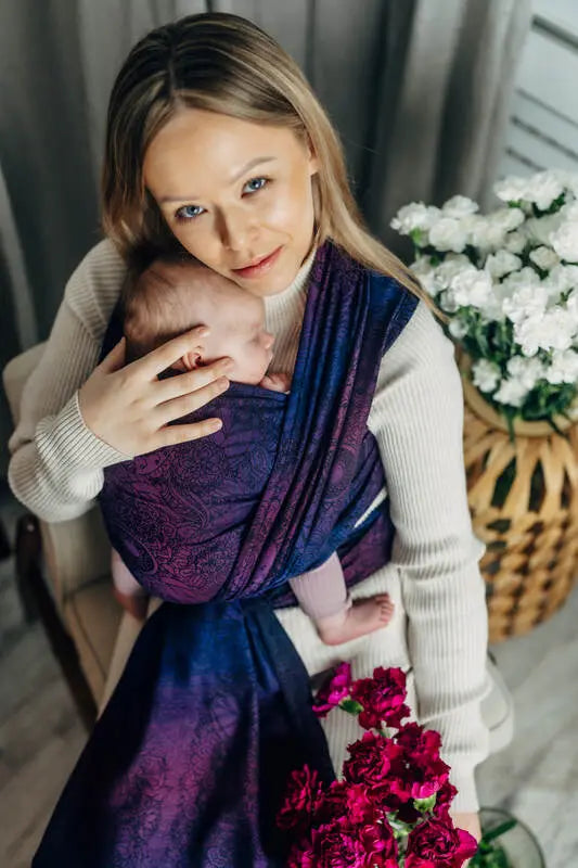 Baby Wrap, Jacquard Weave (100% cotton) - WILD WINE - BOUQUET - Woven Baby Size - L-Size - M-Size - S-Size - XL-Size - XS   long_woven_wraps    #
