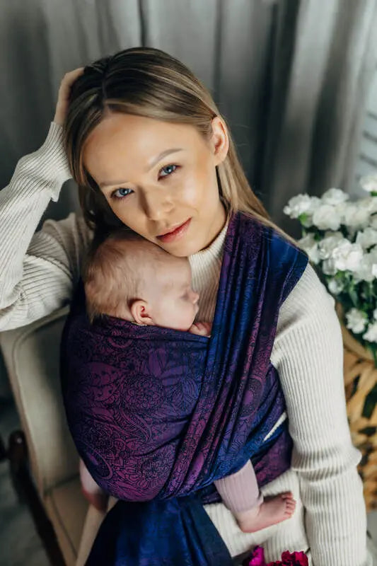 Baby Wrap, Jacquard Weave (100% cotton) - WILD WINE - BOUQUET - Woven Baby Size - L-Size - M-Size - S-Size - XL-Size - XS   long_woven_wraps    #