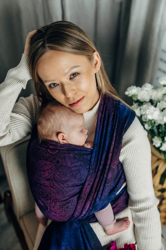 Baby Wrap, Jacquard Weave (100% cotton) - WILD WINE - BOUQUET (grade B) - Woven Baby M - 6   long_woven_wraps    #
