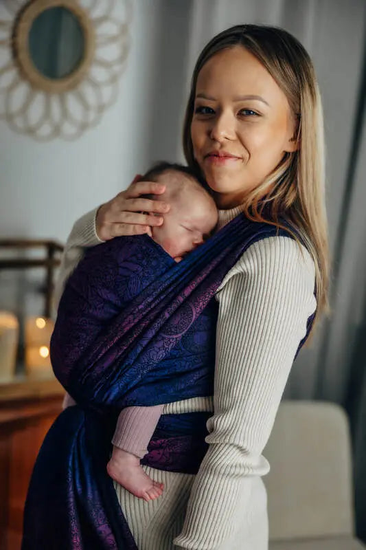 Baby Wrap, Jacquard Weave (100% cotton) - WILD WINE - BOUQUET - Woven Baby XS - 4   long_woven_wraps    #