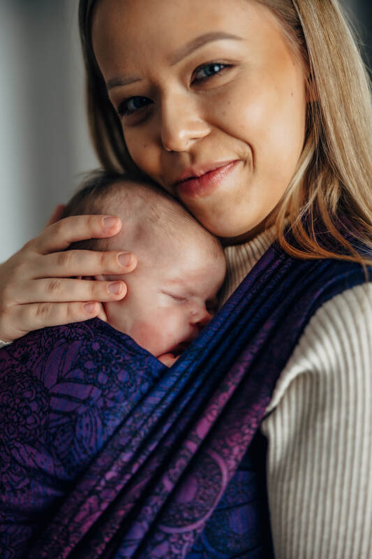 Baby Wrap, Jacquard Weave (100% cotton) - WILD WINE - BOUQUET (grade B) - Woven Baby M - 6   long_woven_wraps    #