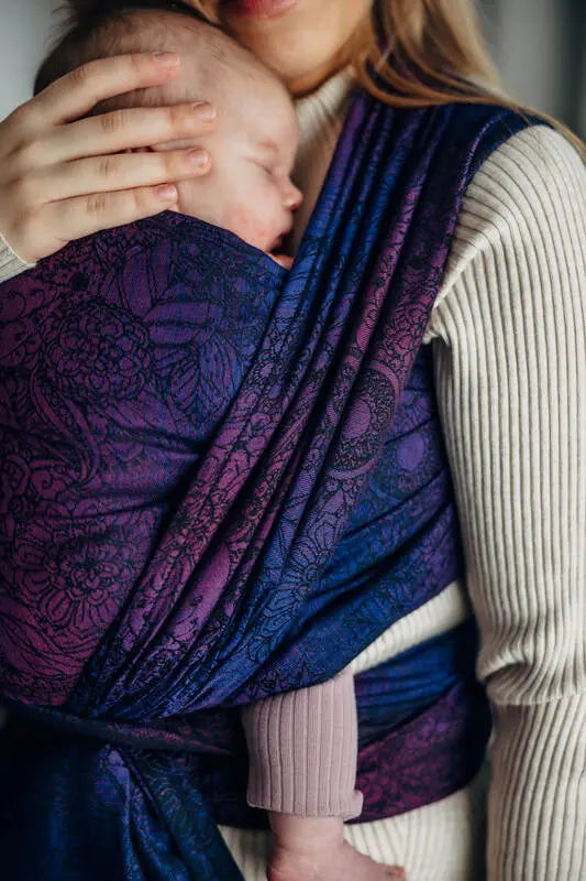 Baby Wrap, Jacquard Weave (100% cotton) - WILD WINE - BOUQUET - Woven Baby XS - 4   long_woven_wraps    #