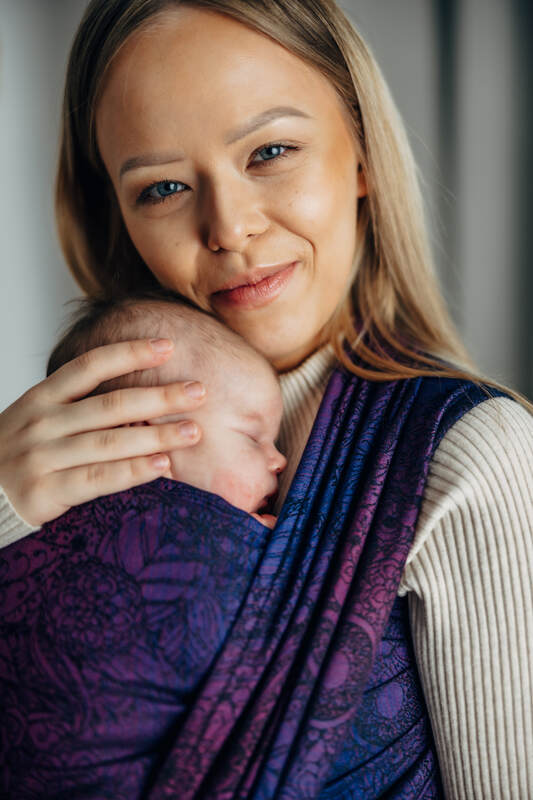Baby Wrap, Jacquard Weave (100% cotton) - WILD WINE - BOUQUET (grade B) - Woven Baby M - 6   long_woven_wraps    #