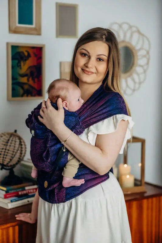 LennyHybrid Half Buckle Carrier, jacquard weave 100% cotton - WILD WINE - BOUQUET - Woven Baby Size - Standard   lenny_hybrid    #
