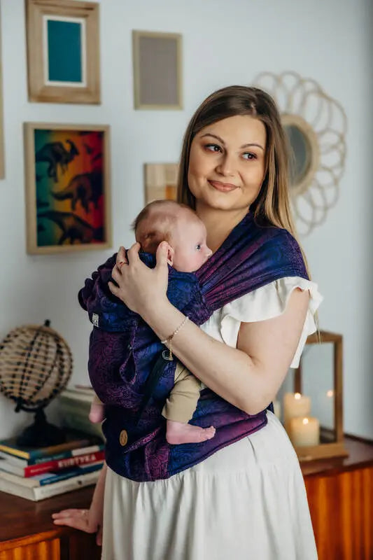 LennyHybrid Half Buckle Carrier, jacquard weave 100% cotton - WILD WINE - BOUQUET - Woven Baby Size - Standard   lenny_hybrid    #