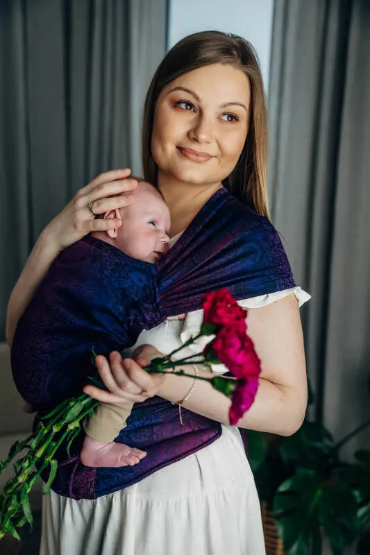 LennyHybrid Half Buckle Carrier, jacquard weave 100% cotton - WILD WINE - BOUQUET - Woven Baby Size - Standard   lenny_hybrid    #