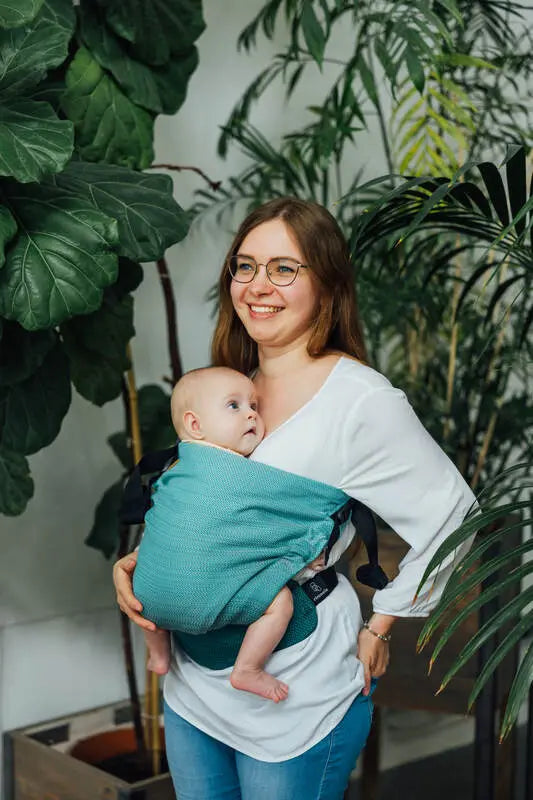 LennyHip Carrier (1/2 of LennyTwin Carrier), herringbone weave 100% cotton - LITTLE HERRINGBONE OMBRE GREEN - Woven Baby Size - Standard   lenny_hip    #