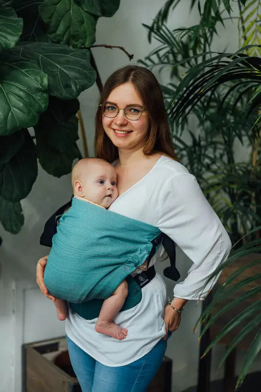 LennyHip Carrier (1/2 of LennyTwin Carrier), herringbone weave 100% cotton - LITTLE HERRINGBONE OMBRE GREEN - Woven Baby Standard   lenny_hip    #