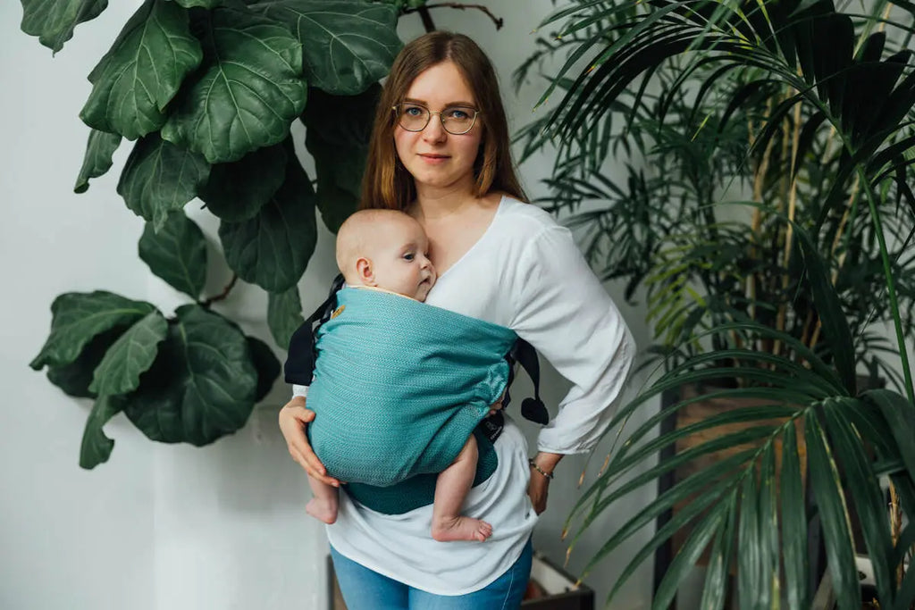 LennyHip Carrier (1/2 of LennyTwin Carrier), herringbone weave 100% cotton - LITTLE HERRINGBONE OMBRE GREEN - Woven Baby Standard   lenny_hip    #