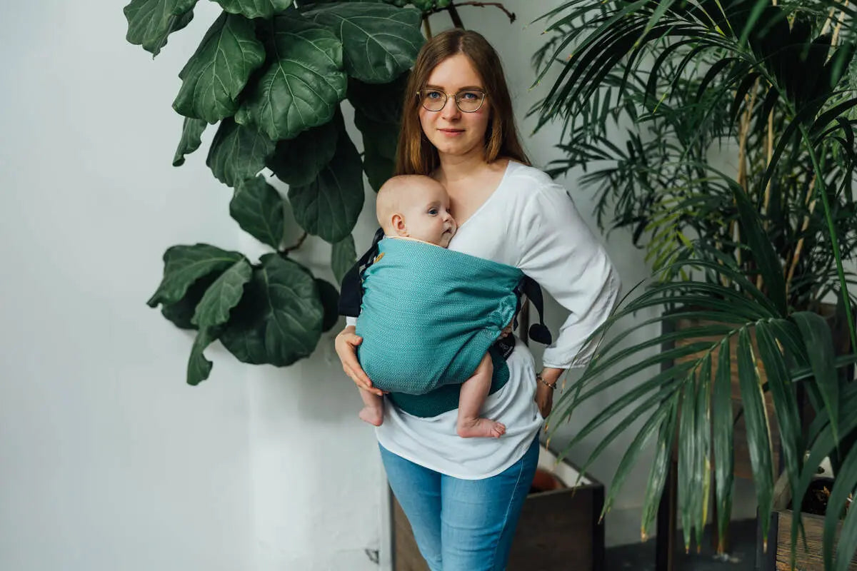 LennyHip Carrier (1/2 of LennyTwin Carrier), herringbone weave 100% cotton - LITTLE HERRINGBONE OMBRE GREEN - Woven Baby Standard   lenny_hip    #