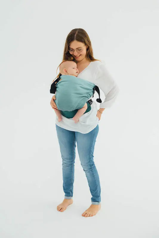 LennyHip Carrier (1/2 of LennyTwin Carrier), herringbone weave 100% cotton - LITTLE HERRINGBONE OMBRE GREEN - Woven Baby Standard   lenny_hip    #