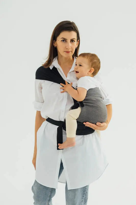 LennyHip Carrier (1/2 of LennyTwin Carrier), herringbone weave 100% cotton - LITTLE HERRINGBONE OMBRE GREY - Woven Baby Size - Standard   lenny_hip    #