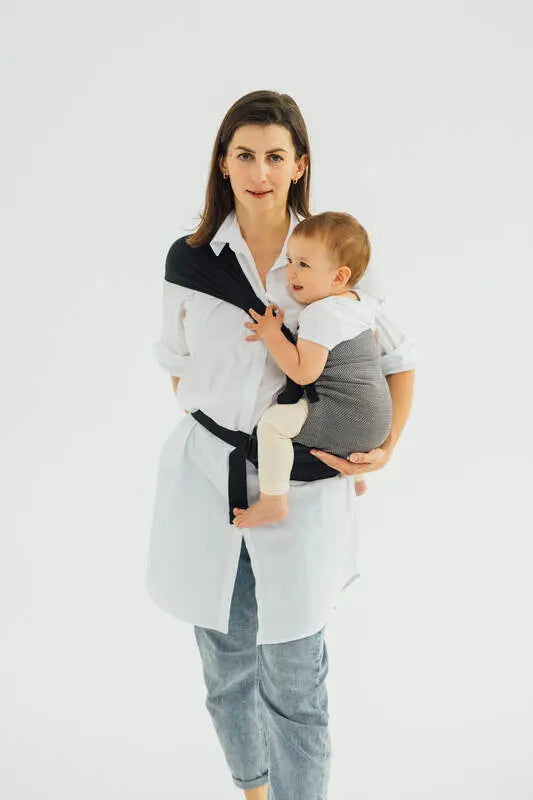 LennyHip Carrier (1/2 of LennyTwin Carrier), herringbone weave 100% cotton - LITTLE HERRINGBONE OMBRE GREY - Woven Baby Size - Standard   lenny_hip    #