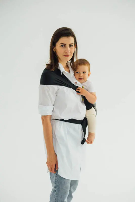 LennyHip Carrier (1/2 of LennyTwin Carrier), herringbone weave 100% cotton - LITTLE HERRINGBONE OMBRE GREY - Woven Baby Size - Standard   lenny_hip    #
