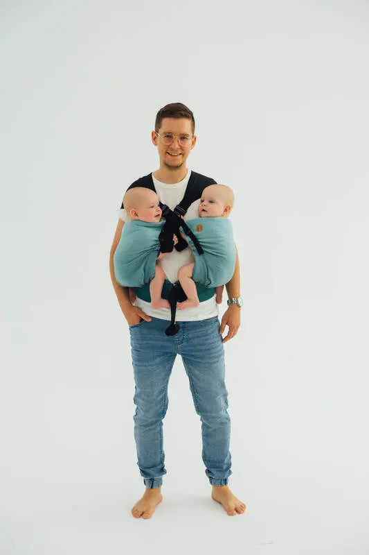 LennyTwin Carrier, herringbone weave 100% cotton - LITTLE HERRINGBONE OMBRE GREEN - Woven Baby Size - Standard   lenny_twin    #