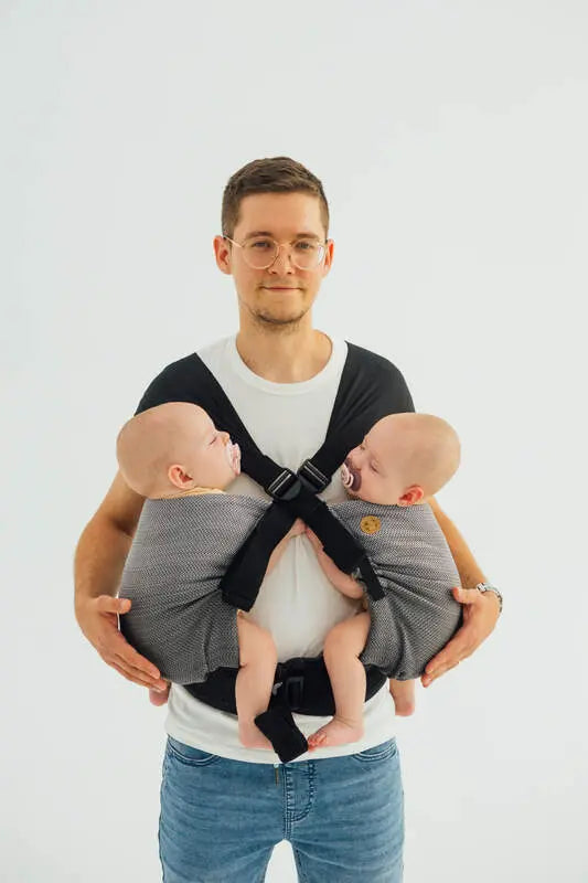 LennyTwin Carrier, herringbone weave 100% cotton - LITTLE HERRINGBONE OMBRE GREY - Woven Baby Size - Standard   lenny_twin    #