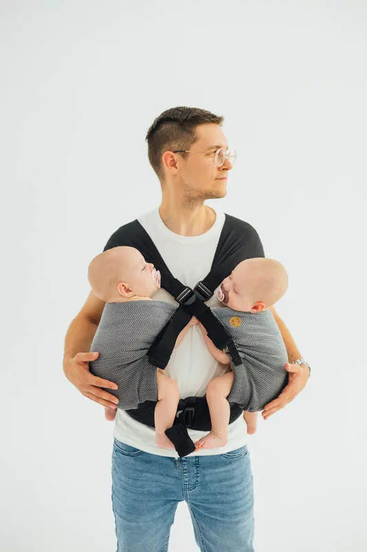 LennyTwin Carrier, herringbone weave 100% cotton - LITTLE HERRINGBONE OMBRE GREY - Woven Baby Size - Standard   lenny_twin    #