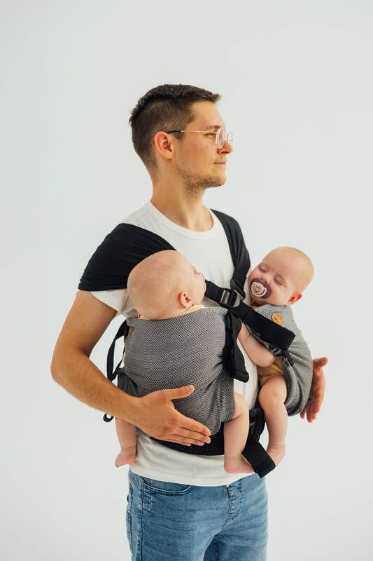 LennyTwin Carrier, herringbone weave 100% cotton - LITTLE HERRINGBONE OMBRE GREY - Woven Baby Standard   lenny_twin    #