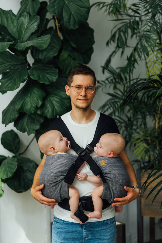 LennyTwin Carrier, herringbone weave 100% cotton - LITTLE HERRINGBONE OMBRE GREY - Woven Baby Standard   lenny_twin    #