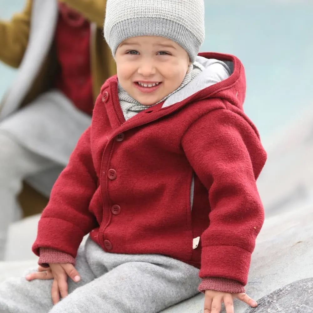 DIDYMOS Hoodie Jacket boiled wool plum bordeaux - Woven Baby 62/68 / red   Accessories > Babyclothes > Overalls and jackets boiled wool    #
