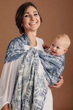 QOTN Tamino Ring Sling 53% cotton, 33% linen, 14% tussah silk - Woven Baby size 1 - 1.8m with gathered shoulder / Standard (blue with white moths)-size 2- 2.1m with gathered shoulder / Standard (blue with white moths)-size 1 - 1.8m with gathered shoulder / Reverse (white with blue moths)-size 2- 2.1m with gathered shoulder / Reverse (white with blue moths)   ring_slings    #