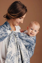 QOTN Tamino Ring Sling 53% cotton, 33% linen, 14% tussah silk - Woven Baby size 1 - 1.8m with gathered shoulder / Standard (blue with white moths)-size 2- 2.1m with gathered shoulder / Standard (blue with white moths)-size 1 - 1.8m with gathered shoulder / Reverse (white with blue moths)-size 2- 2.1m with gathered shoulder / Reverse (white with blue moths)   ring_slings    #