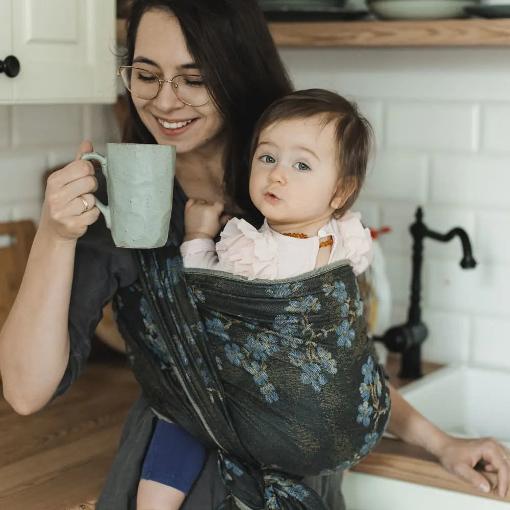 DIDYMOS Baby Wrap Sling Blue Blossom - Woven Baby 2 / Blue Blossom   Baby Wrap Slings > Woven Wraps > Jacquard    #